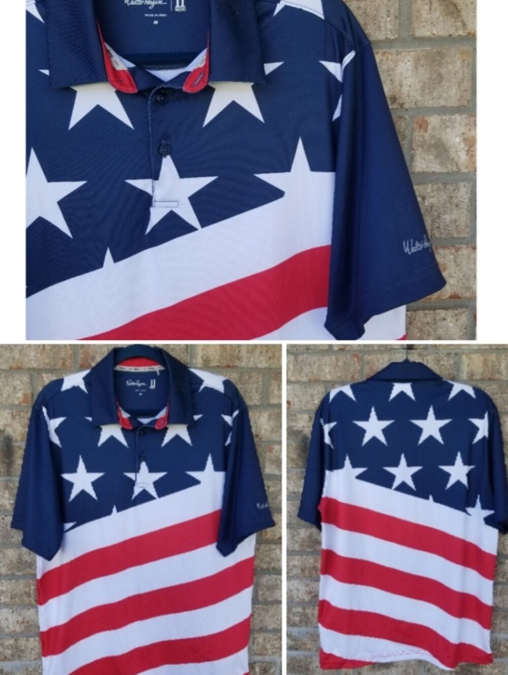 USA Golf Polo RED WHITE BLUE SS Shirt (Mens M) Walter Hagen America DRI-FIT